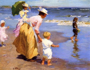 Sur la plage Impressionniste Plage Edward Henry Potthast Peinture à l'huile